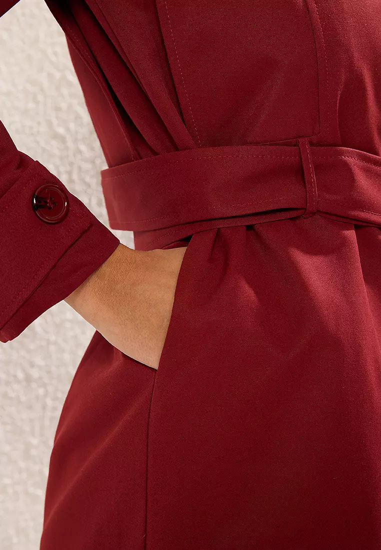 束腰縫線細節標準長款風衣