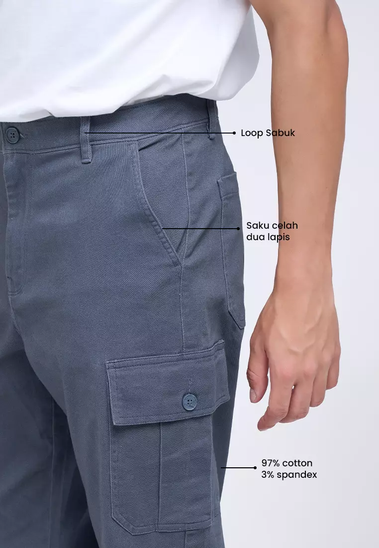 MANZONE - Celana Panjang Cargo Pria Bosila 2 - Blue Warna Blue