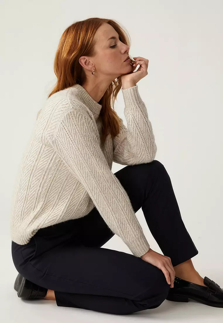 Cotton Blend Slim Fit Ankle Grazer Trousers