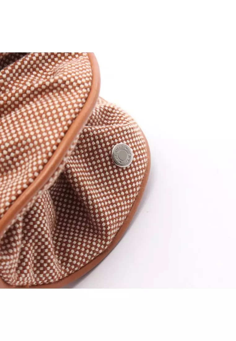 Pre-Loved Hermès scrunchie claudia Blanc air hair accessory toile ash leather Brown off white