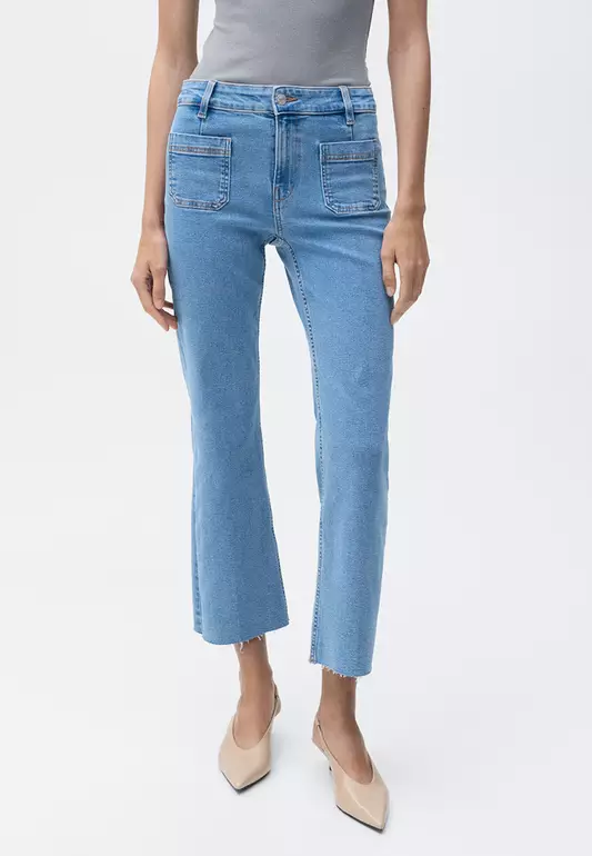 Flared Cropped Jeans With Pockets
