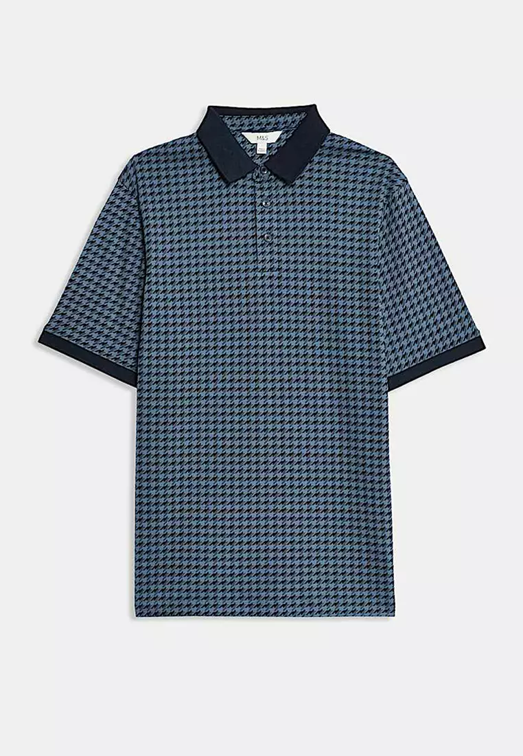 Pure Cotton Houndstooth Polo Shirt