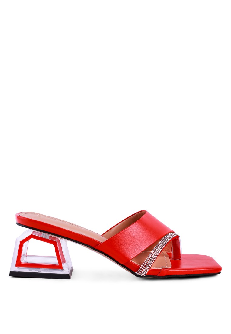 Red Crystal Lined Low Heel Sandals