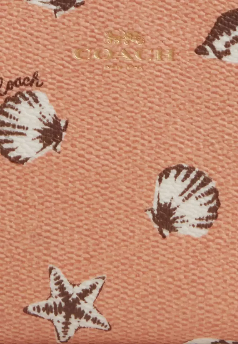 Corner Zip Wristlet with Shell Print - Coral/ Maple CBP23