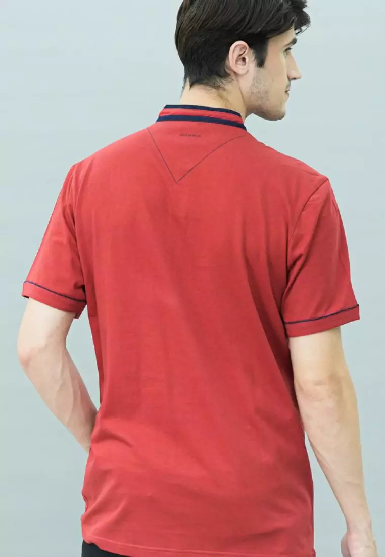 Johnwin - Kaos Henley - Kaos Lengan Pendek - Kerah Shanghai - Merah - APS.630.M358E.01.C-S/S