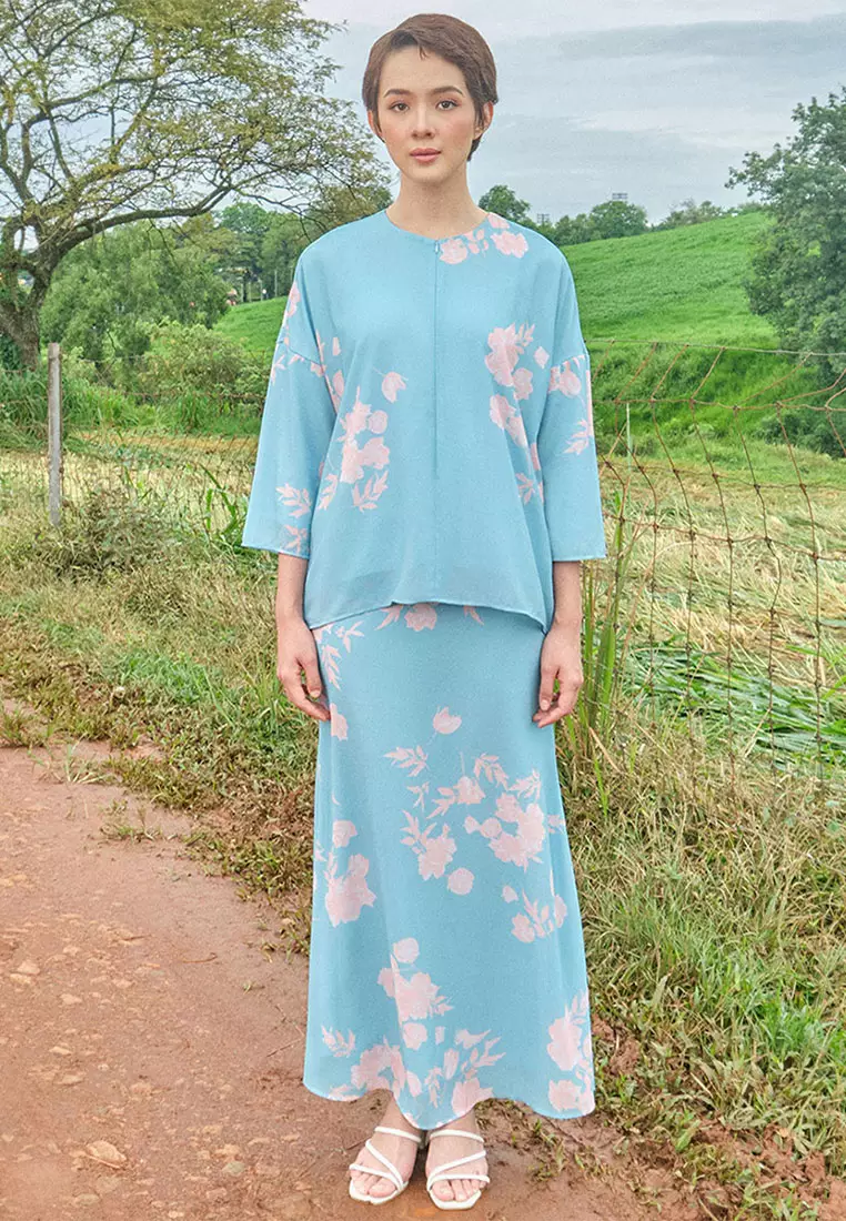 Sentosa Blouse & Skirt - Aqua/Peach Floral