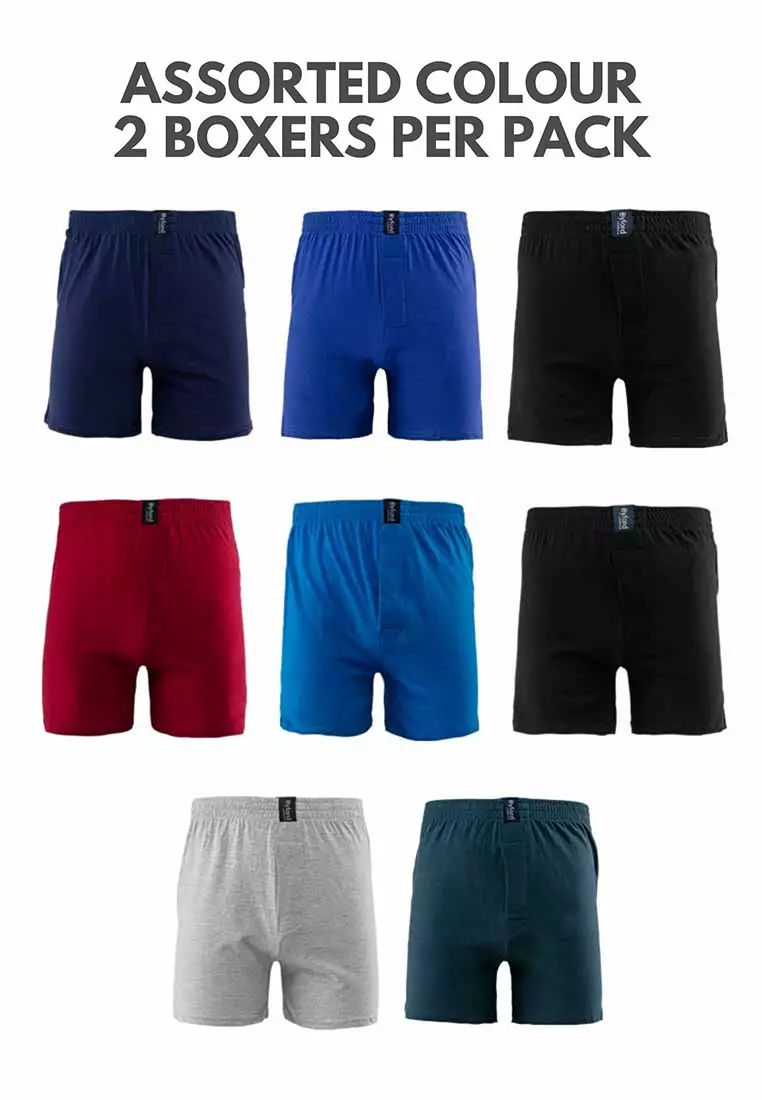 Byford Underwear 100% Cotton Knit Boxers ( 2 Pieces ) Assorted Colours  - BUD5023X