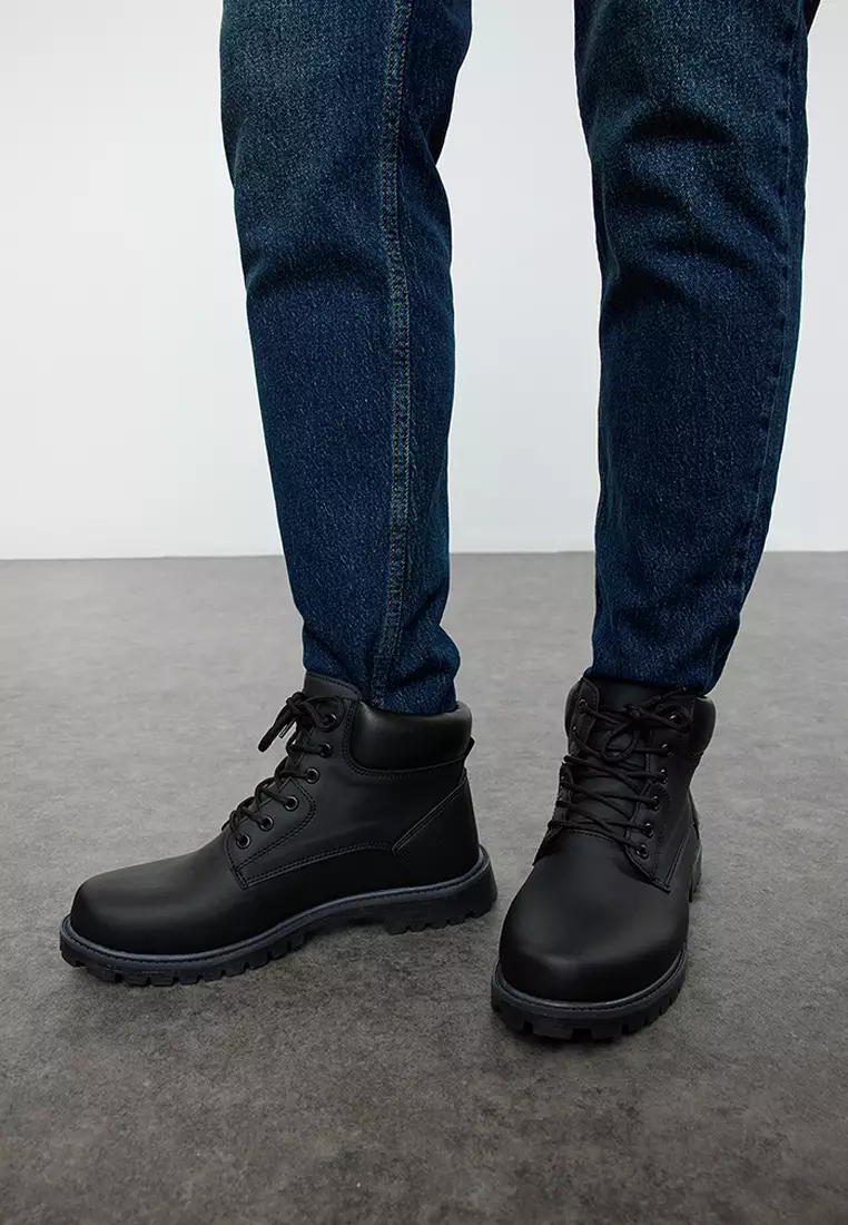 Men's Boots - Black, Plain, Lace-Up Takaw25Bo00042
