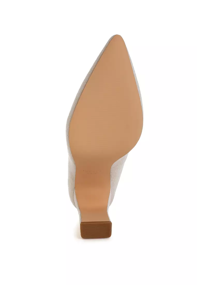 Slim Block Heel Pumps in Beige