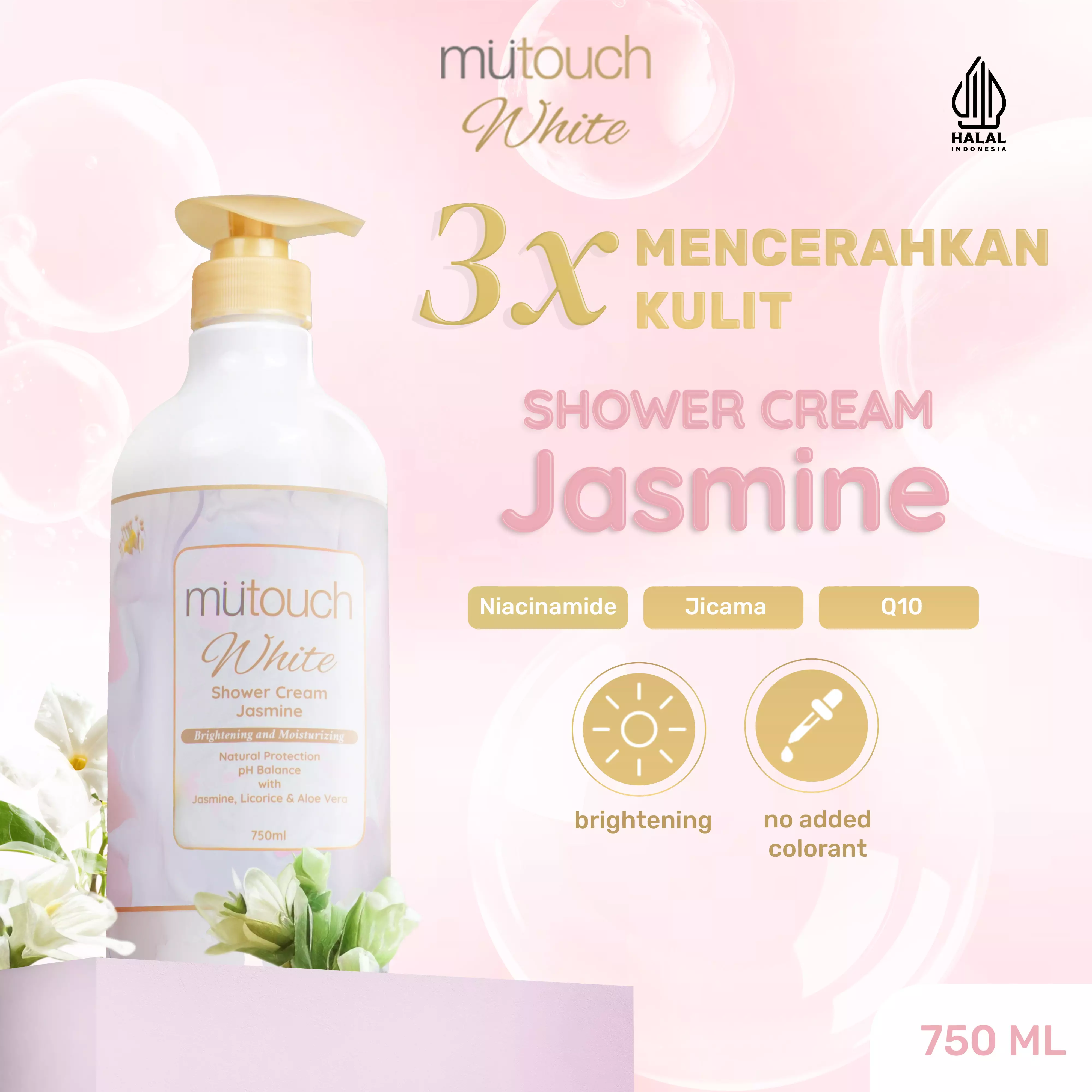 Mutouch White Shower Cream Brightening and Moisturizing 750ml (Sabun Mandi - Mencerahkan Kulit)