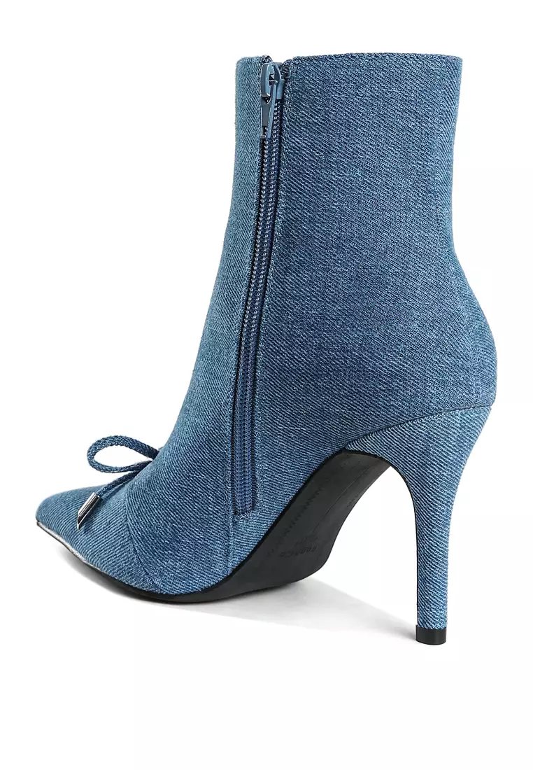 Bow Detail Denim Ankle Boots in Denim