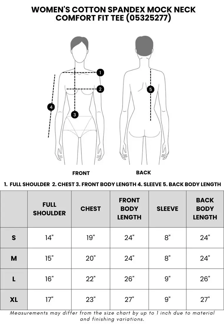 Women's Cotton Spandex Mock Neck Comfort Fit Tee