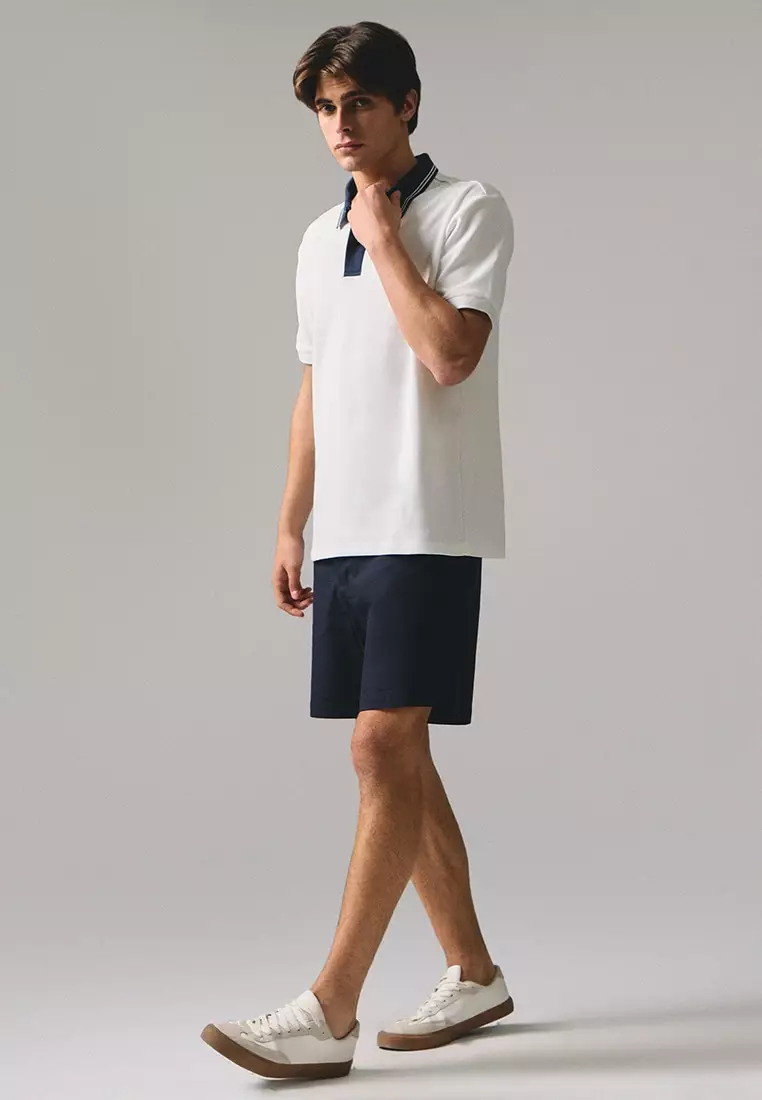 Regular Fit Polo Shirt With Contrast Placket & Collar In Honeycomb Pique