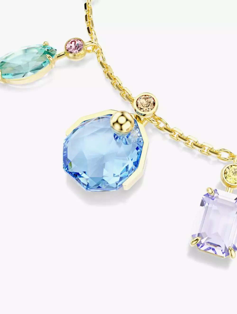 Gema bracelet, Mixed cuts, Dangling crystals, Multicolored, Gold-tone plated