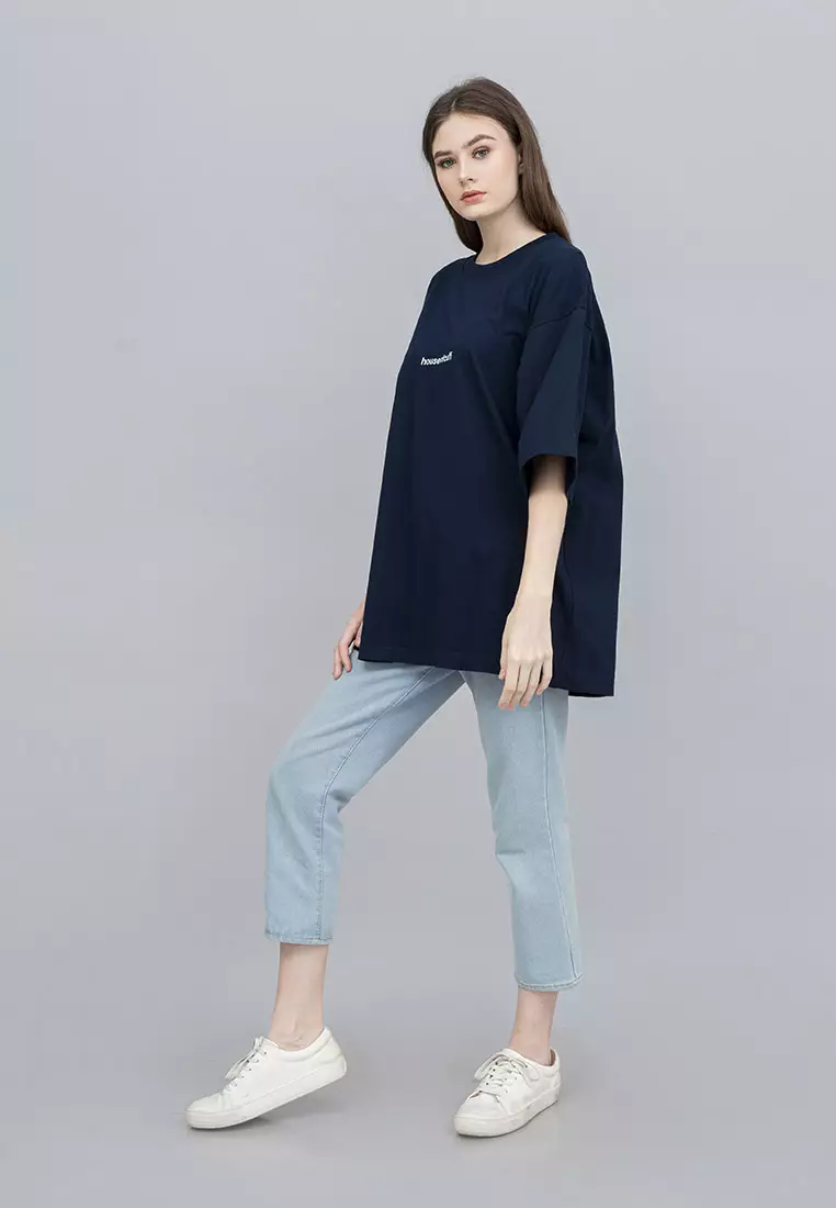 Houseofcuff Kaos Oversize Tshirt Wanita Unisex Tebal Navy Ramen Temple