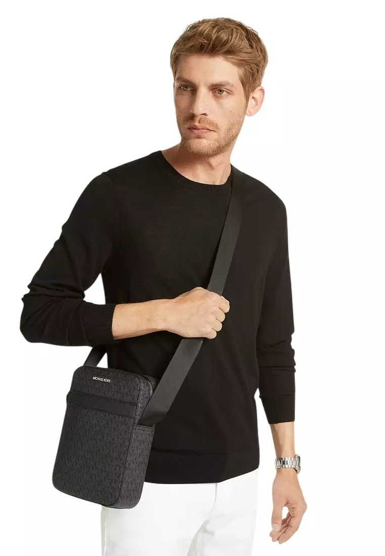 Michael Kors Mens Cooper Signature Logo Flight Bag Black 2025