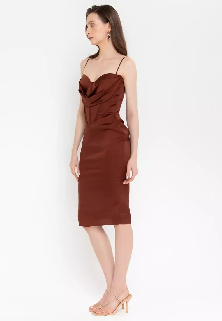 Milan Corset Cowl Midi Dress