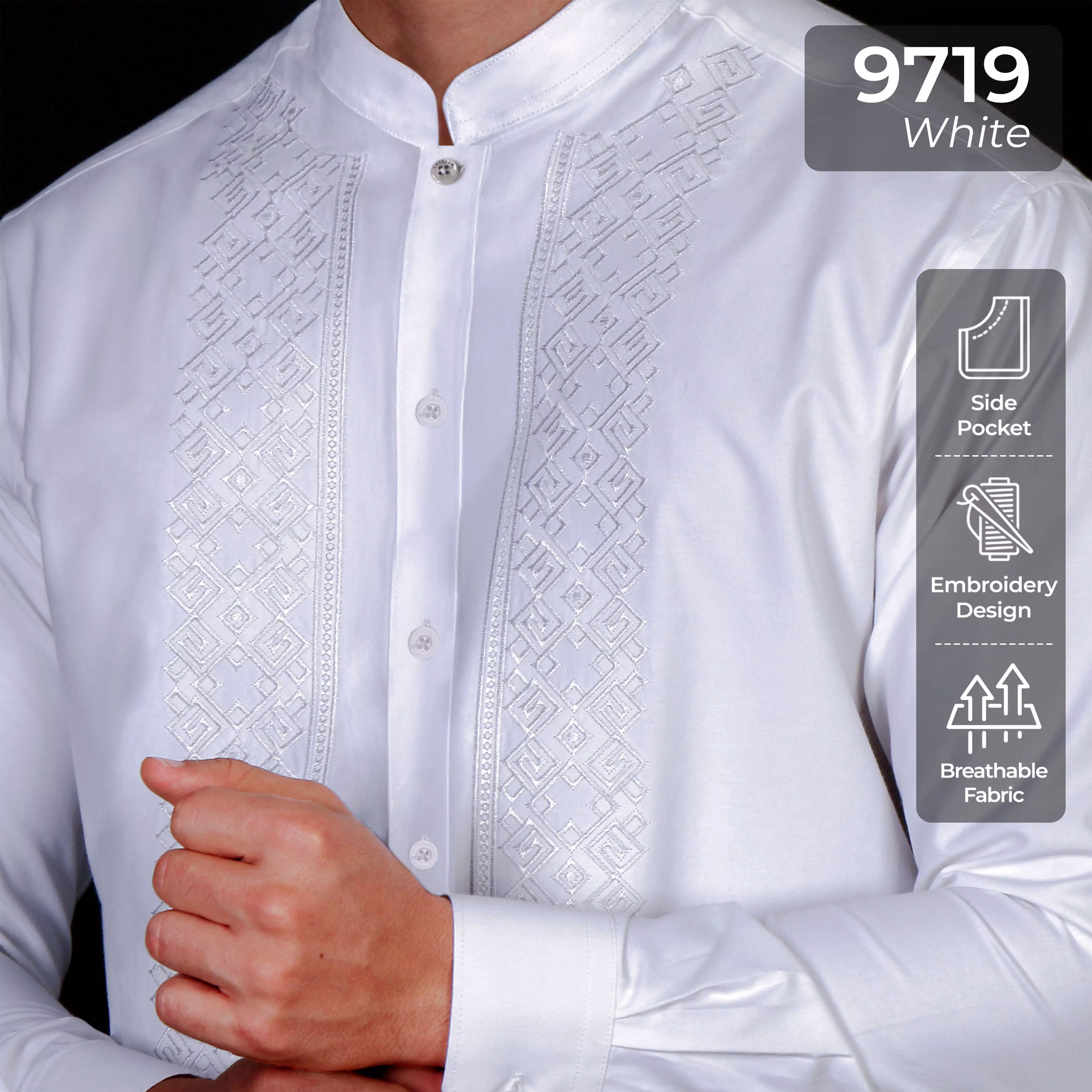 Casella Baju Koko Pria Lengan Panjang Exclusive | Baju Koko Putih Ibrahim Lengan Panjang 9719 White