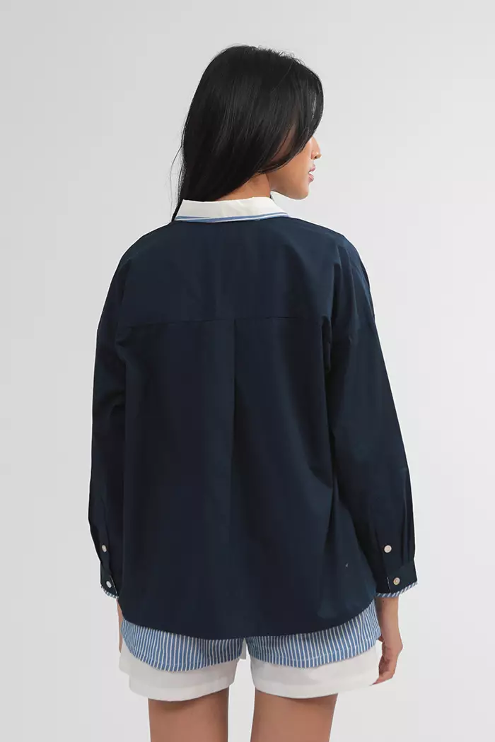 COTTONINK - Atasan Kemeja Wanita Navy Ocean Maurea #SummerCollection2025