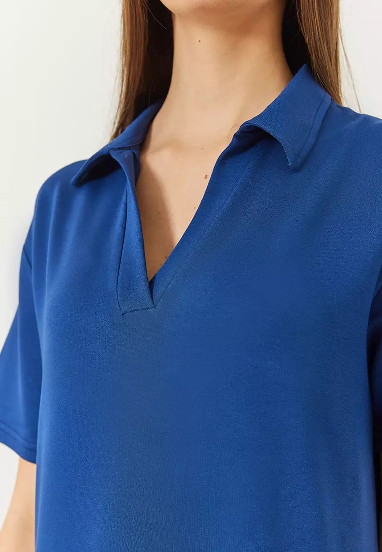 Women's V Neck Short Sleeve Slit Basic Dress 5621 60261424