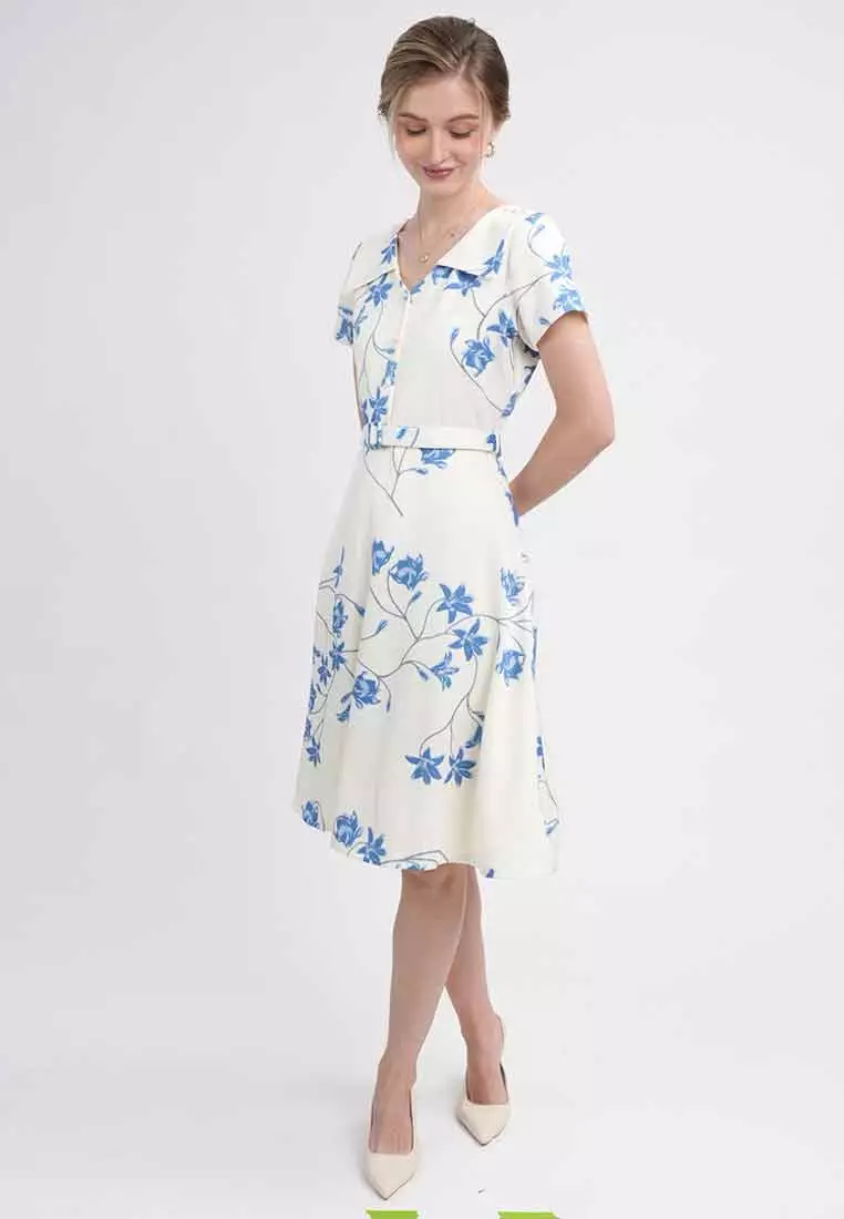 Zelina Vintage Floral Print A-Line Midi Dress