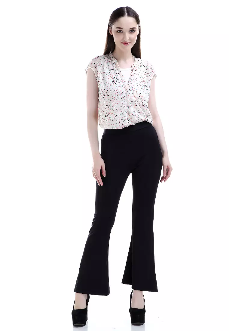 Zahlee Celana Cutbray Wanita Long Pants Woman Highwaist Kasual Bawahan - Hitam