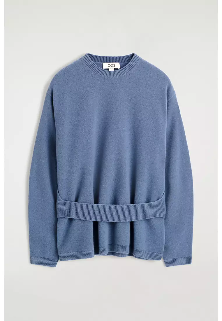 BELT-DETAIL MERINO WOOL JUMPER