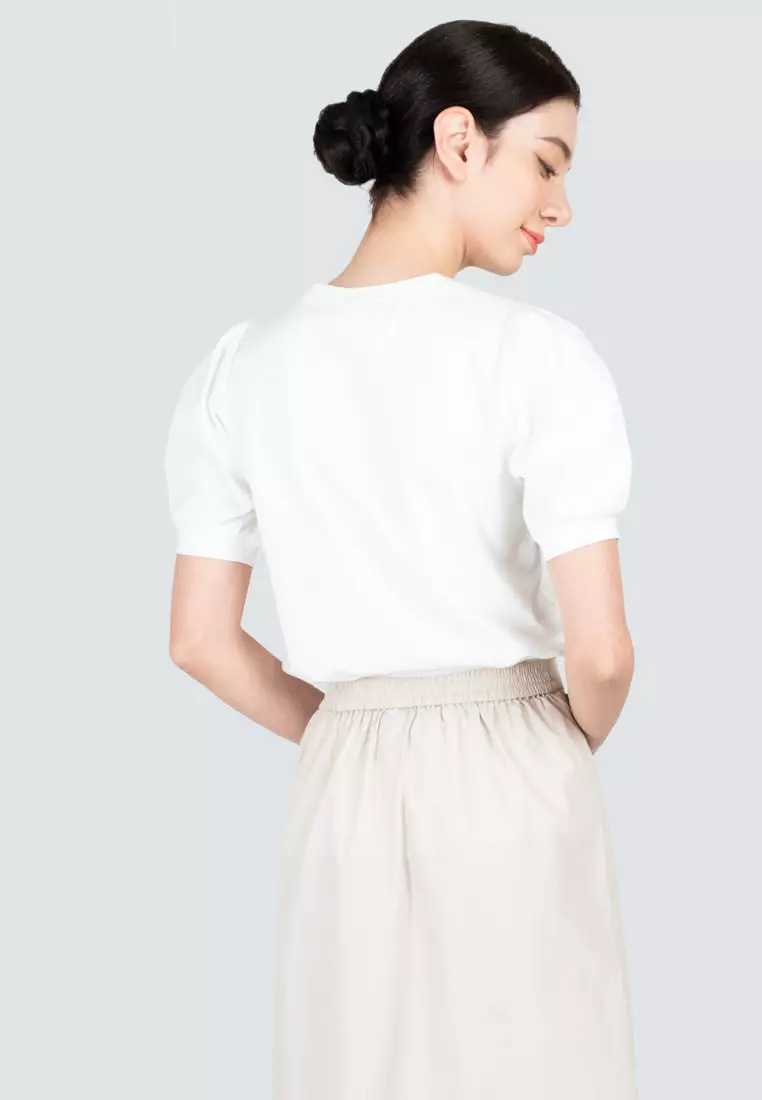 Polo Haus - Women’s Puffy Sleeve Round Neck Knitted Top WBKT001