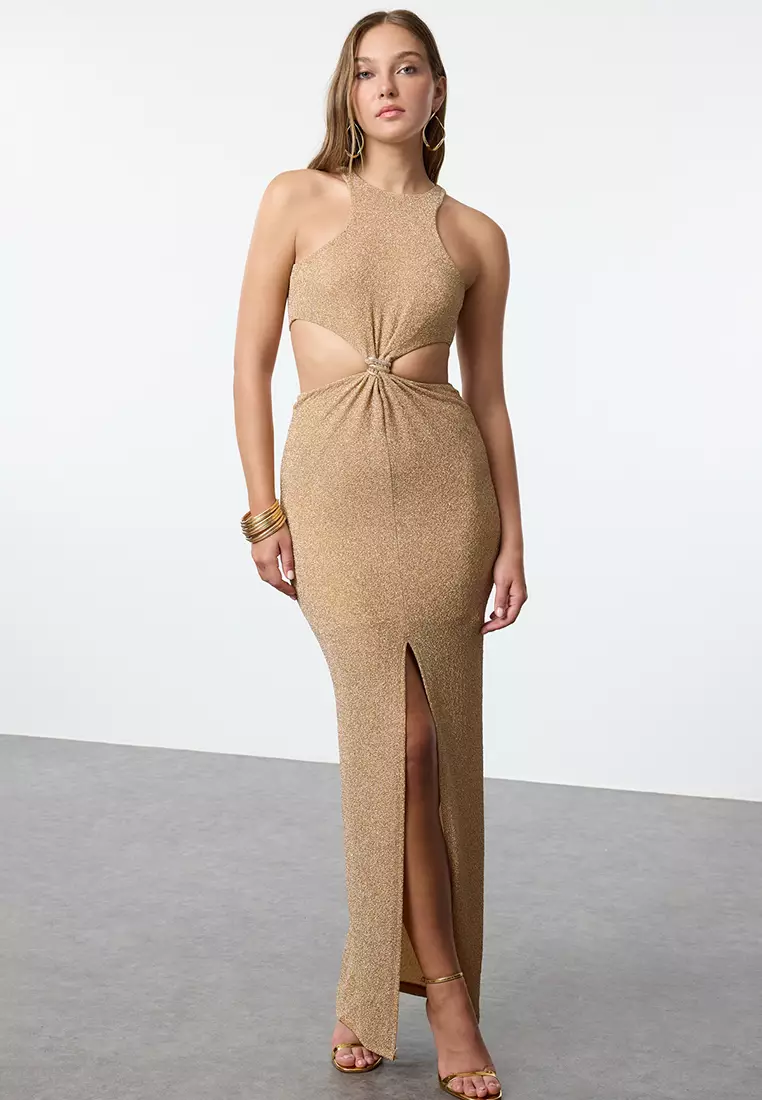 Snake Knot Detail Glitter Dress