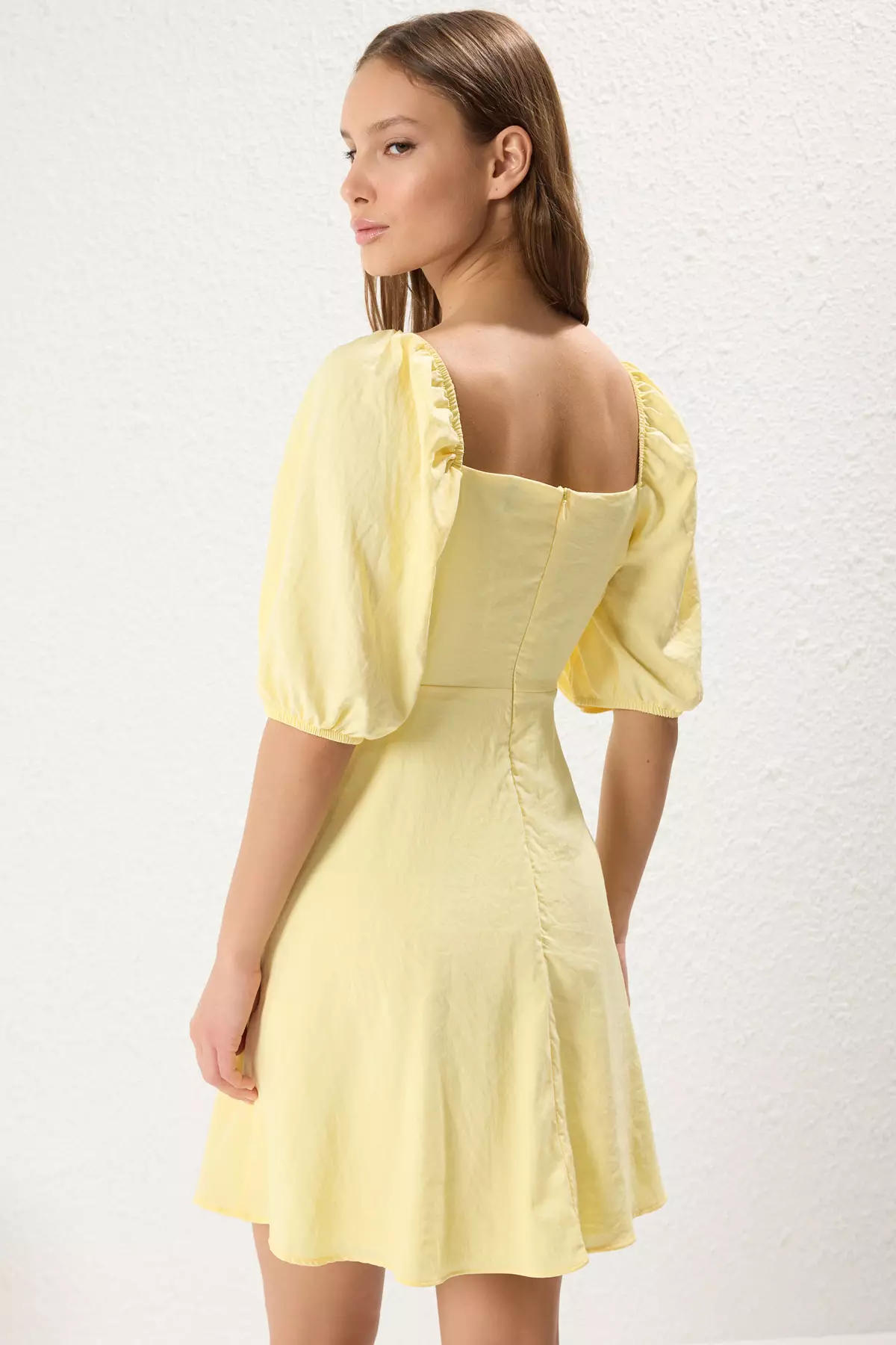 Buy Trendyol Yellow A-Line Balloon Sleeve Mini Woven Dress