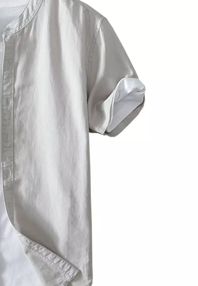 Stand Collar Linen Short Sleeved Shirts MS740