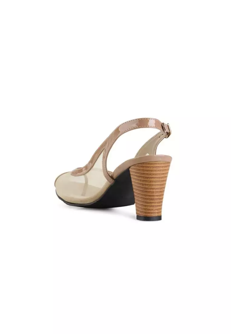 Cadence Sepatu Sandal Wanita Mesh Hak 7 cm - Cream Tan