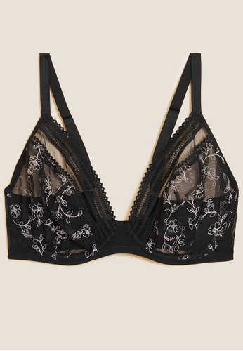 MARKS & SPENCER black M&S Archive Embroidery Underwired Plunge Bra B02F6USD6AECAAGS_1