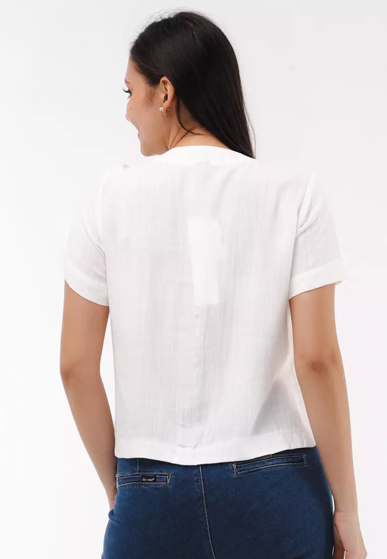 Soft Linen Woven Short Sleeves Blouse