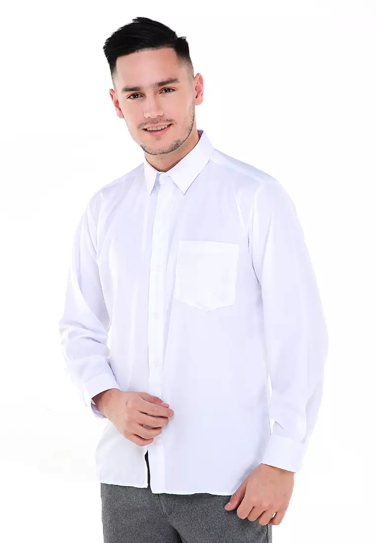 Dwan Shirt Lengan Panjang Pria Formal Material Cotton Double Twist ORIGINAL - White