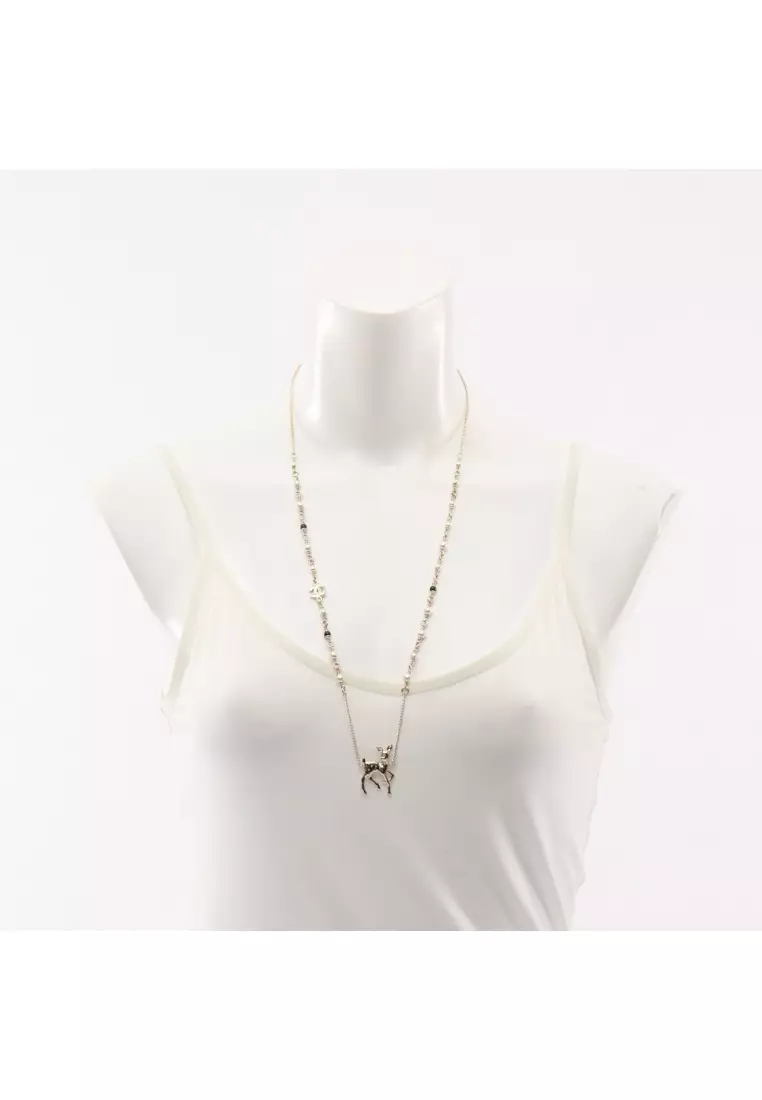 Pre-Loved Chanel Year's Gift 2025 coco mark Bambi necklace GP Fake pearl Rhinestone gold white green G26C
