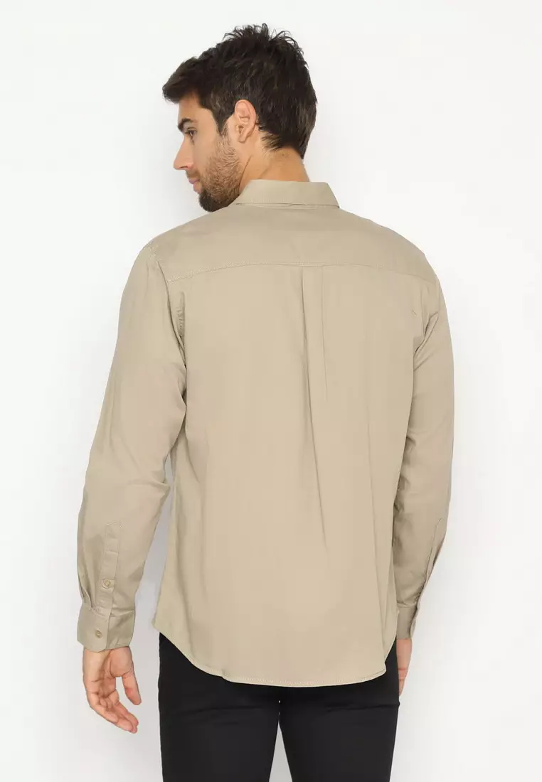 POLICE Kemeja Polos Light Stone Regular Fit Lengan panjang Pria