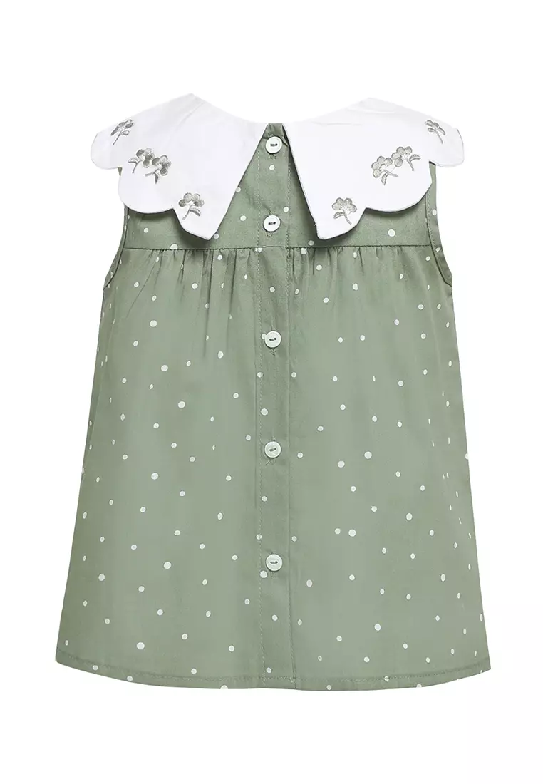 Qna Girl Elidi Blouse Pendek Anak Hijau Motif Polkadot