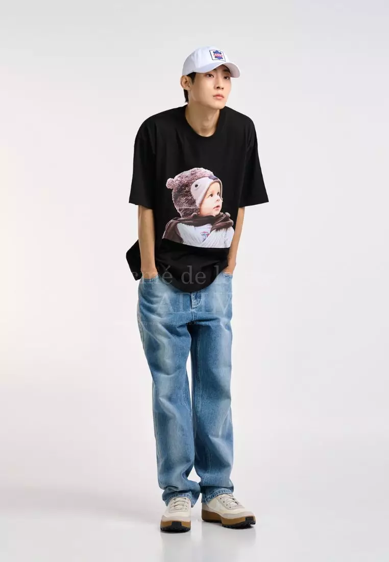 Baby Face BEAR MUFFLER BOY Short Sleeve T-Shirt Black