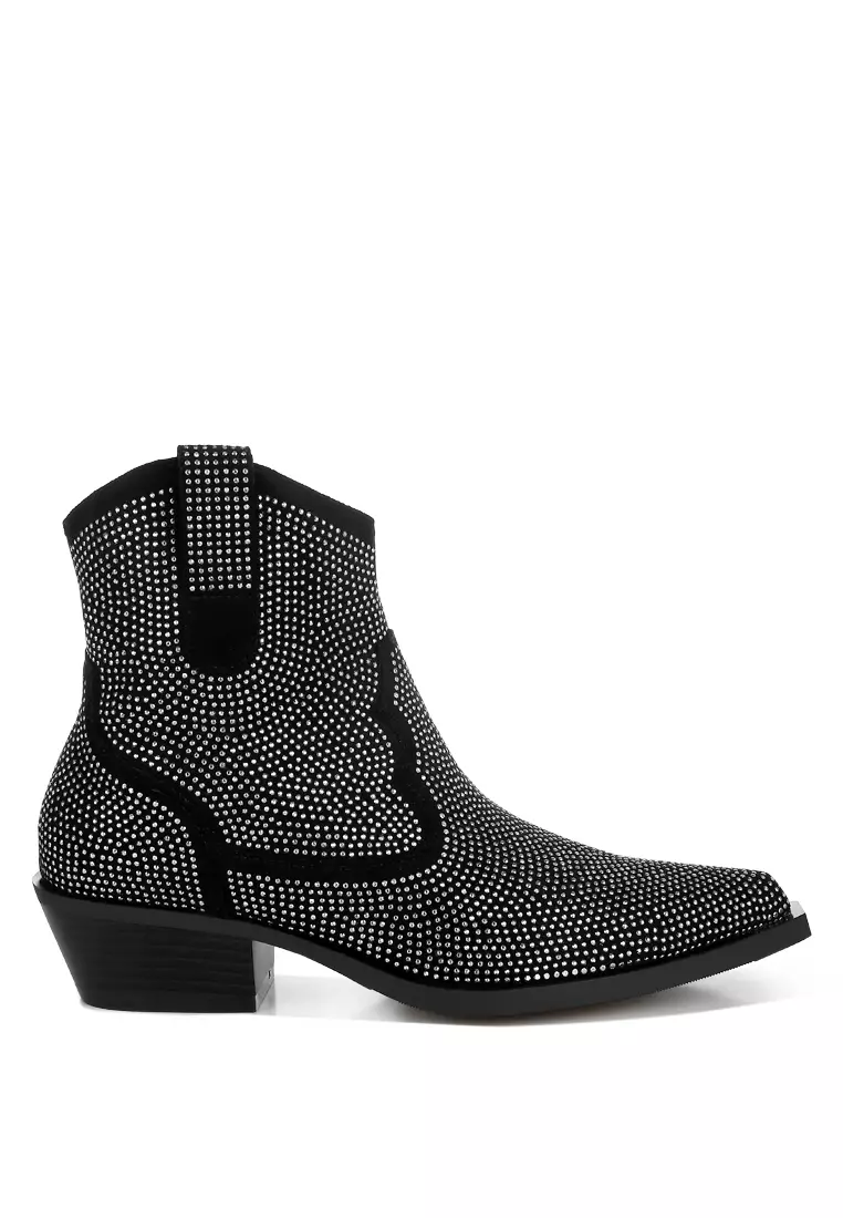 Discount on Rag & CO.  shoes - SKU: Rhinestones Embellished Cowboy Boots in Black