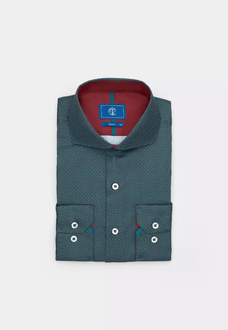 綠紅幾何印花標準版襯衫