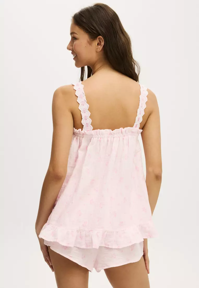 Lace Trim Babydoll Cami Set