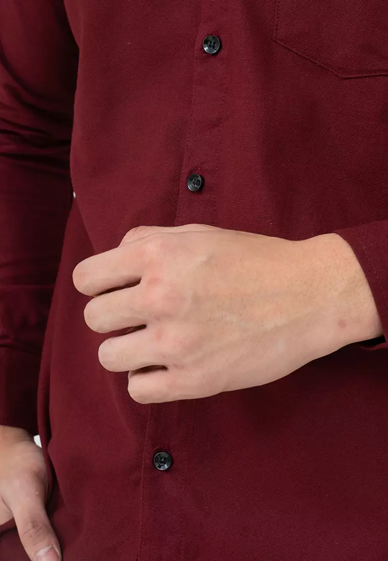 Houseofcuff kemeja Koko Lengan Panjang Pria Maroon