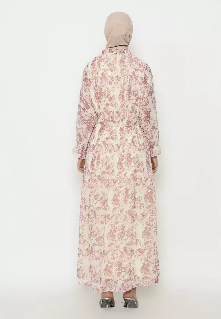 Urban Exchange Aiysah Gamis Pink - Gamis Merah Muda Pleat Warna Pink