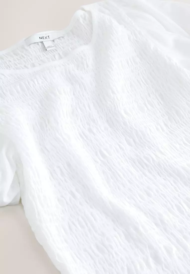 Shirred Short Sleeve Crew Neck Top