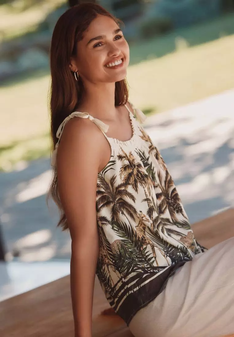 Tassel Strappy Cami With Linen