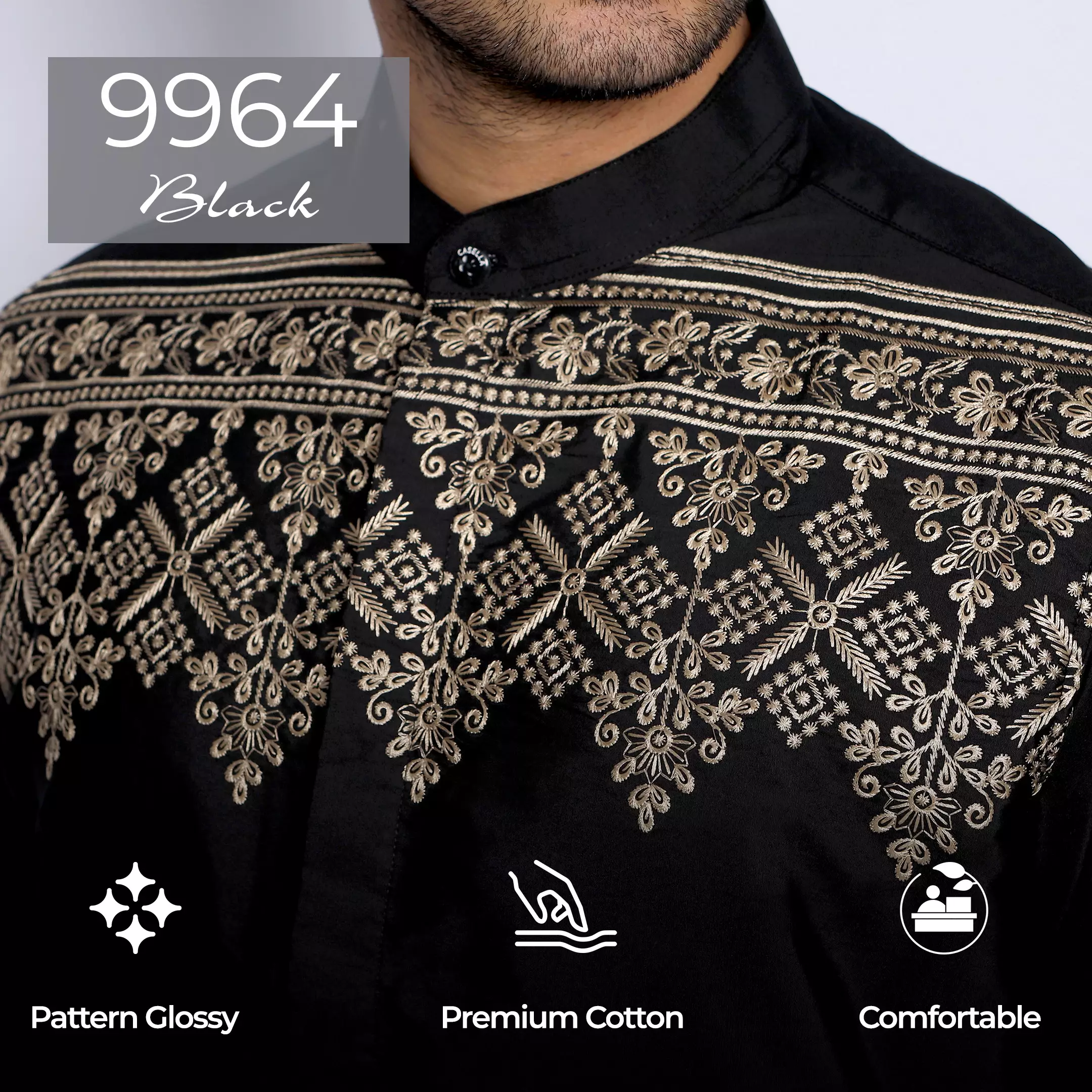 Casella Baju Koko Pria Lengan Panjang Premium Edisi Koko Sultan 9964 Black