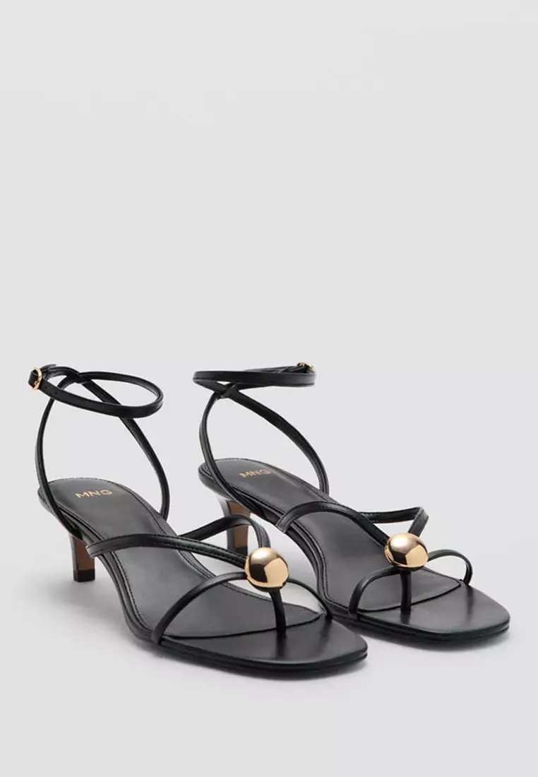 Heeled Sandals with Metallic Bead Straps
