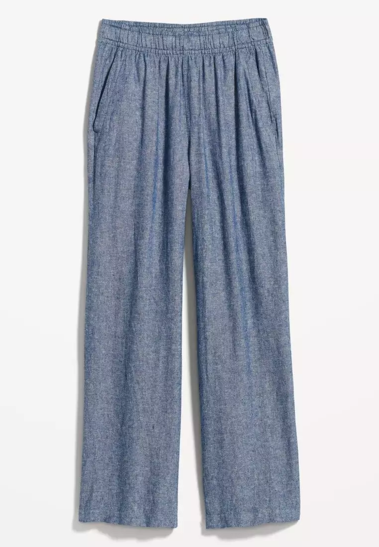 High-Waisted Linen-Blend Wide-Leg Pants for Women