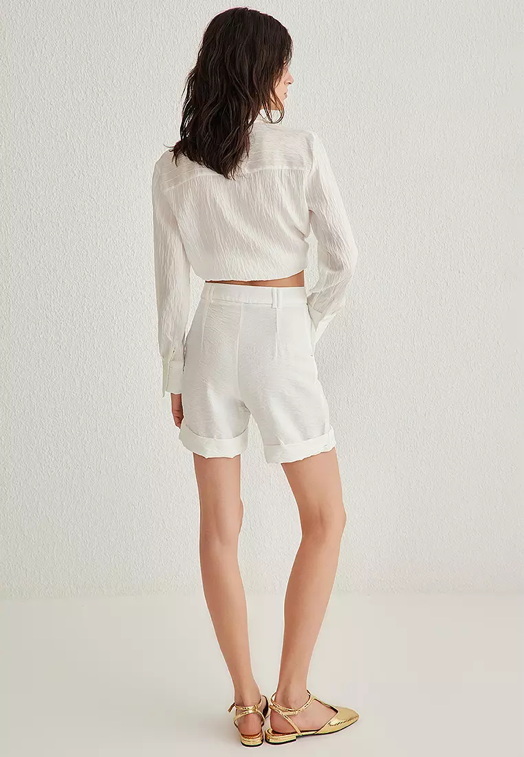 White Woven Shorts With Turned Legs